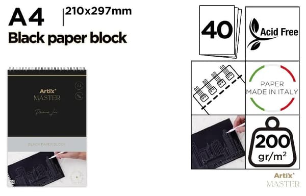 Ritblock A4/40K svart 200g