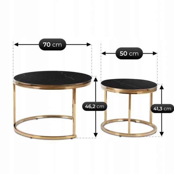ARON sofabordsæt 70 cm/50 cm sort marmor/gylden glamour