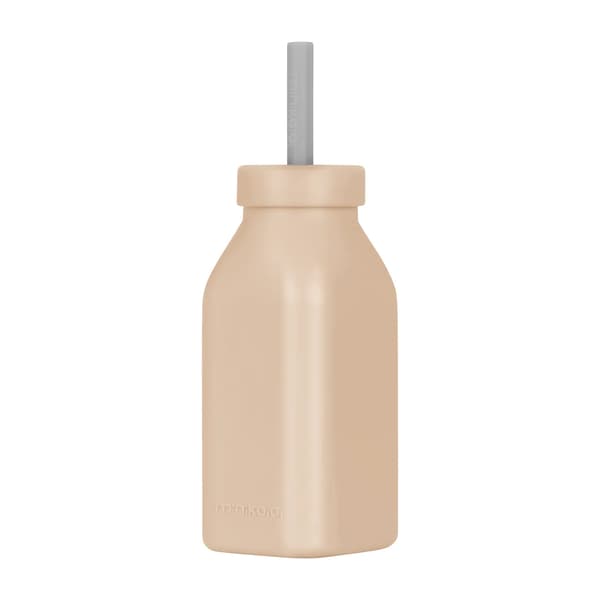 Silikon barnvattenflaska med sugrör och lock 200 ml 6m+ Beige