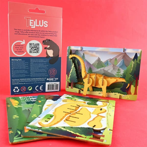Sammenklappeligt 3D-puslespil i træ - Brontosaurus