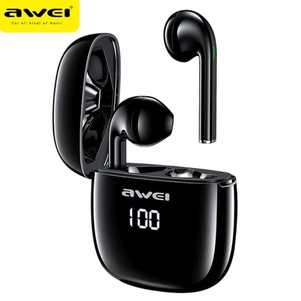 AWEI Bluetooth 5.0 T28P TWS hovedtelefoner + dockingstation sort
