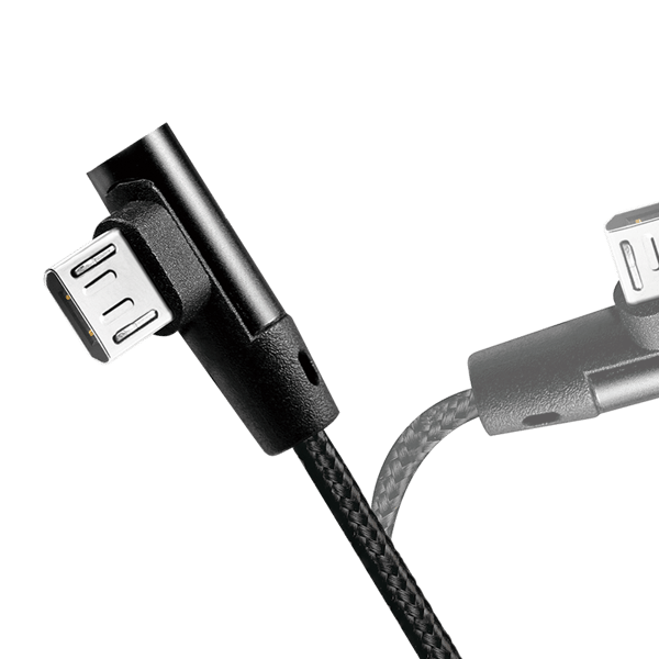 USB 2.0-kabel för Android, USB-A/M till Micro-USB/M (90°), Metall, Svart, 1m