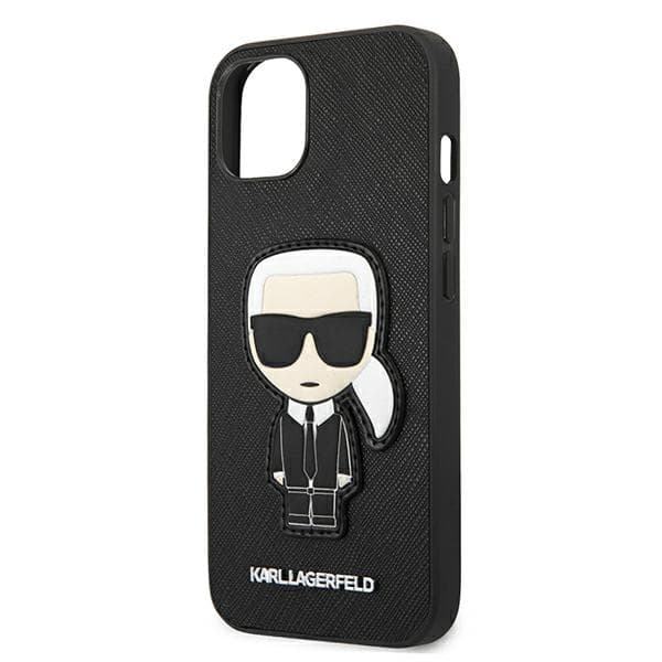 Karl Lagerfeld Saffiano Ikonik Karl`s Patch-etui til iPhone 13 mini, sort