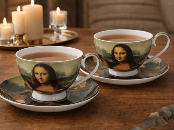 Mona Lisa porslinskoppar och fat, set om 2 - presentset