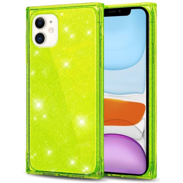 Firkantet glitter-cover til iPhone 11, Grøn