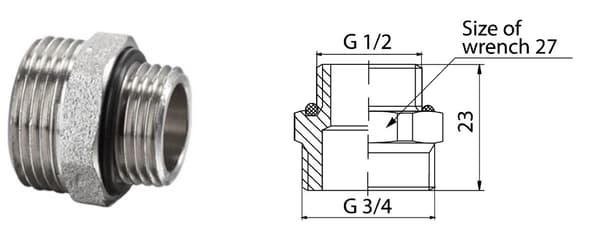 G1/2-G3/4 fusionsforbindelse, forniklet