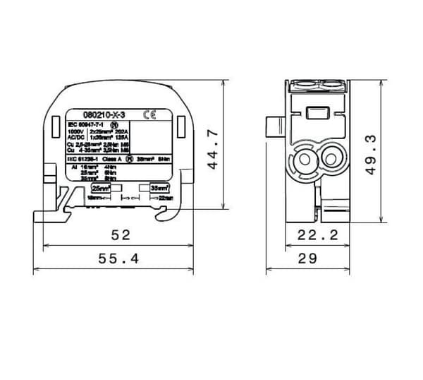 Fordelingsblok SCB 35 Al/Cu 80210 simblok, grøn