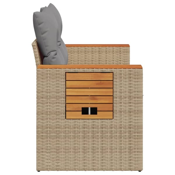 vidaXL Trädgårdssoffa med kuddar, 2-sits, beige, polyrotting