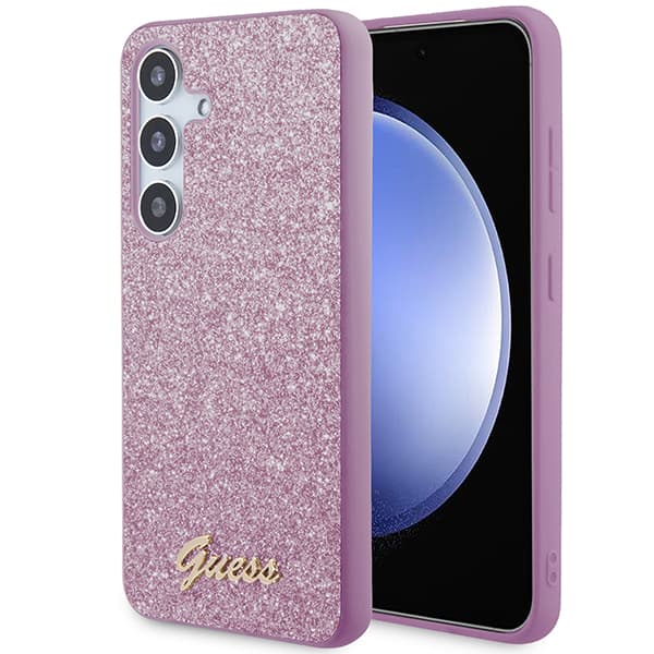 Guess Glitter Script cover til Galaxy S24, lilla/lilla