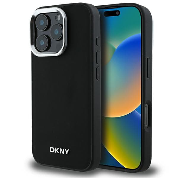 DKNY Plain Silver Logo MagSafe-cover til iPhone 16 Pro Max, sort