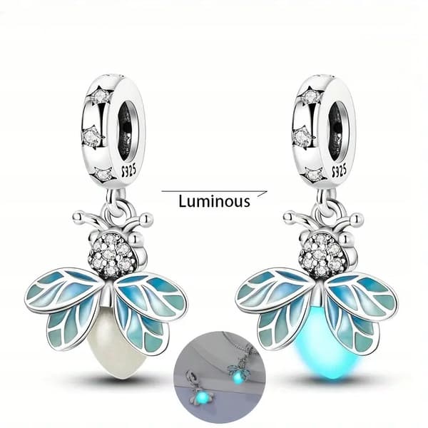 Charm-hängsmycke Silver S925 Eldfluga som lyser på natten Modulär pärla