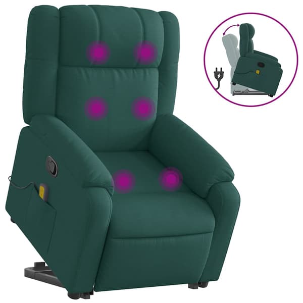 vidaXL Lyftbar massagefåtölj mörkgrön tyg