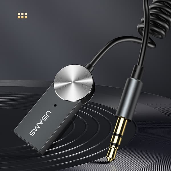 USAMS Bluetooth 5.0 USB-AUX -autoaudiosovitin, harmaa