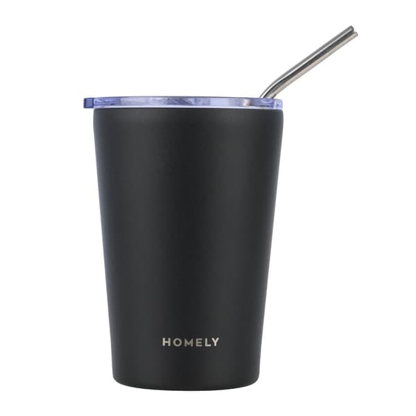 Midnattssvart 400 ml termosmugg med sugrör