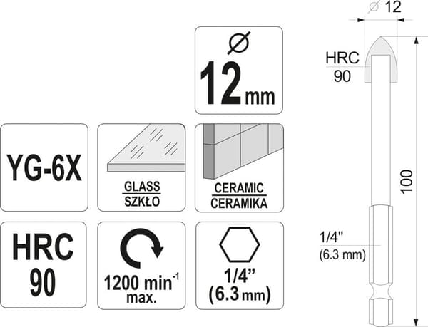Bor til glas og keramik 12MM HEX 21706 STHOR