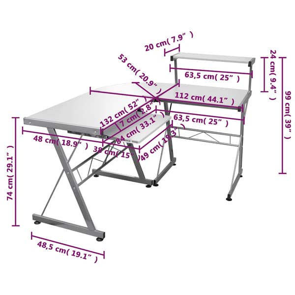 vidaXL hjørnecomputerbord, sort, 132x112x99 cm