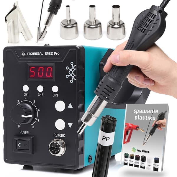 TECHREBAL 858D Pro varmluftloddestation + PP sort loddetin 100g + støddyse