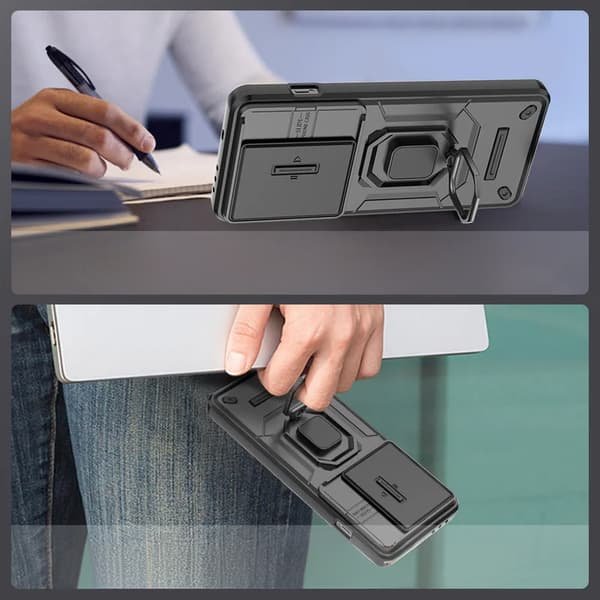 Etui til OnePlus 13, KickStand kameralinse, sort