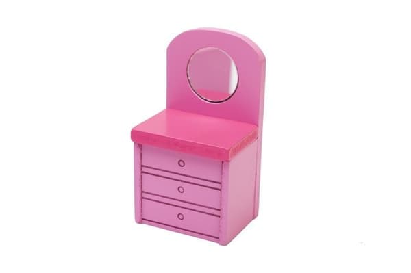 Trämöbelset till dockskåp, rosa