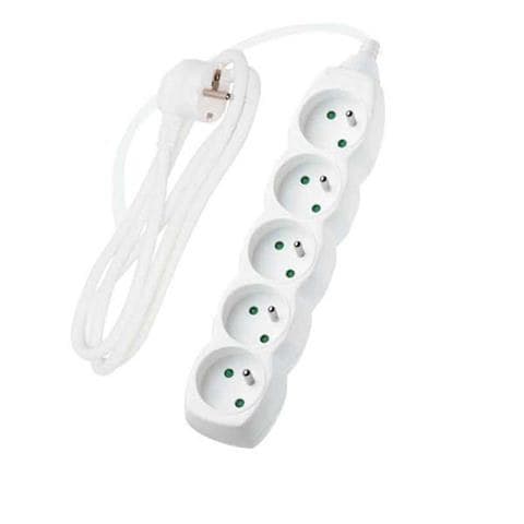 Forlængerledning med 5 stik, hvid, 3 m