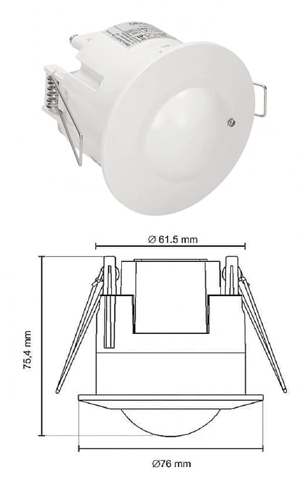 Mikrovågsrörelsesensor för undertak LED 360° 1200W Infälld