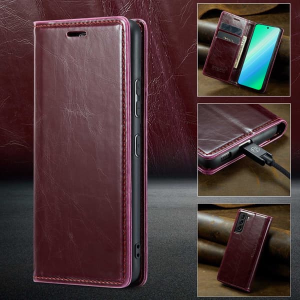 Flip-etui til Samsung Galaxy S23, ERBORD Waxy Wallet, rød