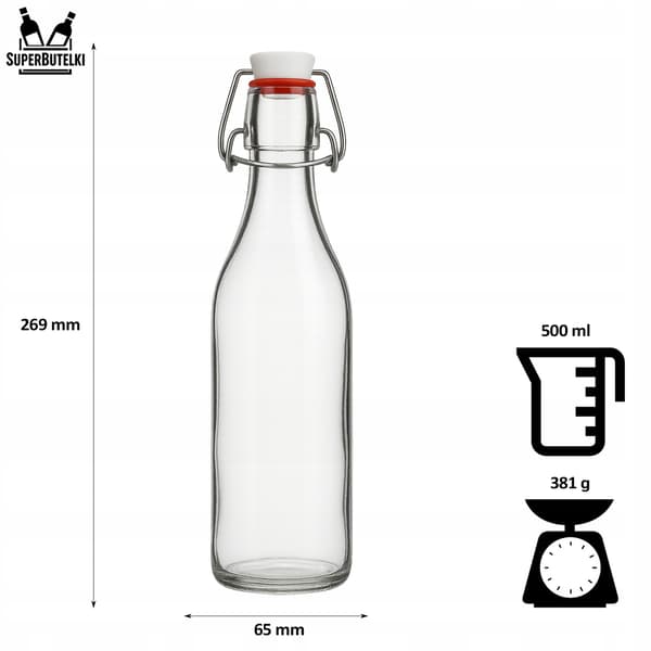Rund flaske med klips - 500 ml