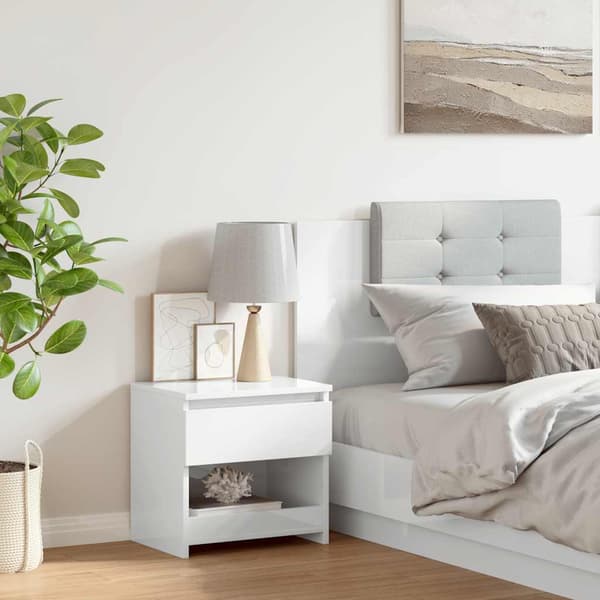 vidaXL sengebord højglans hvid 40x30x39 cm spånplade