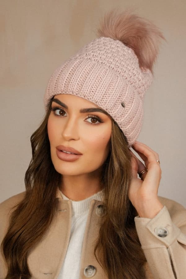 Kamea-Furja Pink Dame Vinterhat med Eco Pompom