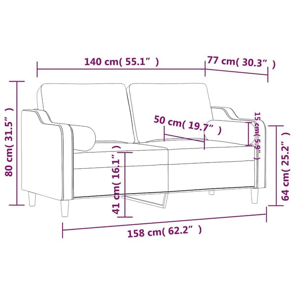 vidaXL 2-personers sofa med hynder, sort, 140 cm, stof