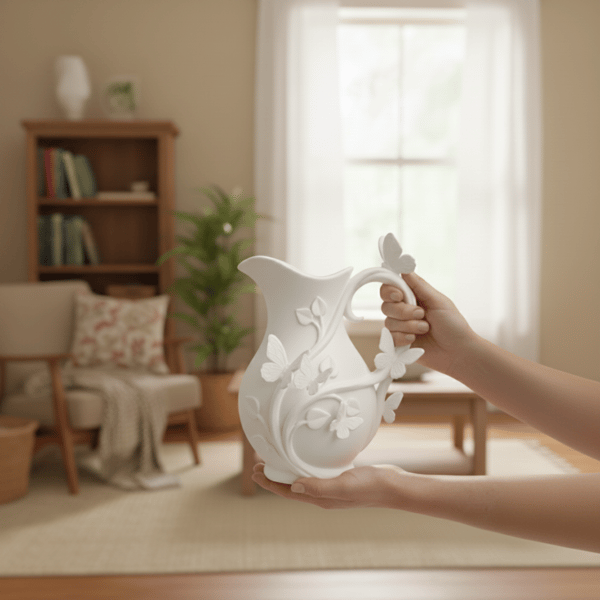 Moderne hvid sommerfuglevase til blomster, elegant design