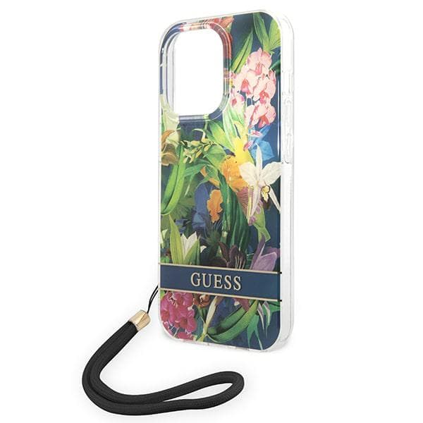 Guess Blommigt Remfodral till iPhone 14 Pro, Blå