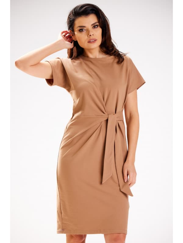 Kimono midikjole med bindebånd i taljen, beige S
