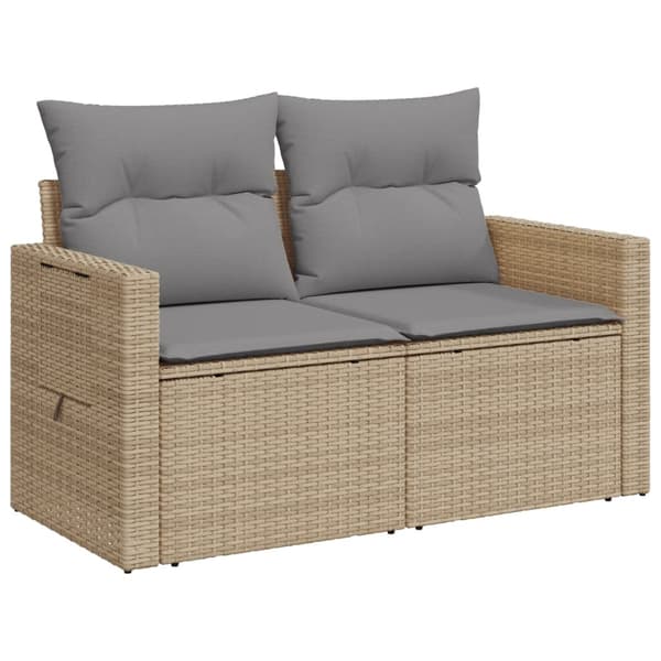 vidaXL Trädgårdssoffa med kuddar, 2-sits, beige, polyrotting