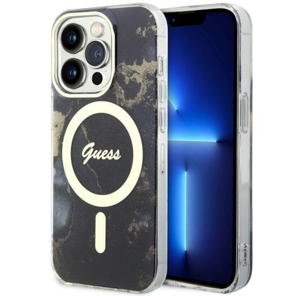 Guess Golden Marble MagSafe-etui til iPhone 14 Pro, sort