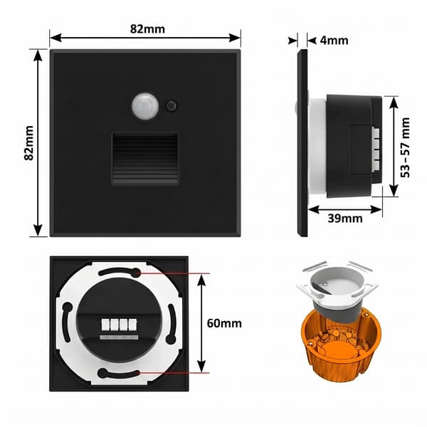 LED-trappbelysning svart 230V aluminium rörelse- och skymningssensor 6000K
