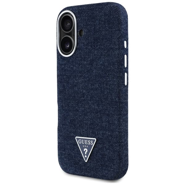 Guess Denim Triangle Logo MagSafe-etui til iPhone 16 Blå