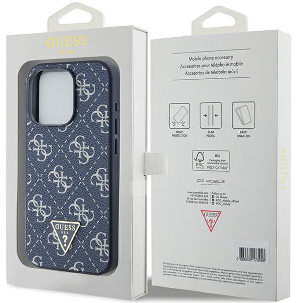 Guess 4G Triangle Metal Logo Cover til iPhone 15 Pro, Blå
