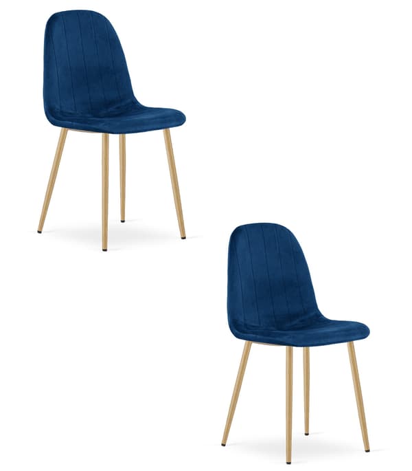 PADVA stol - marineblå fløjl / ben i egetræ x 2