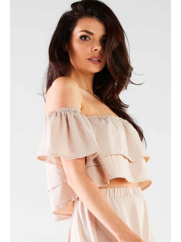 Sommar, luftig, spansk blus, beige L/XL