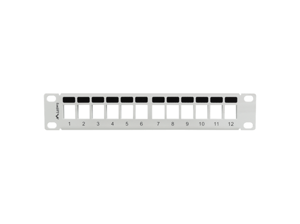 Tom patchpanel, 12 portar, 1U, 10" Keystone-kontaktorganisatör, grå