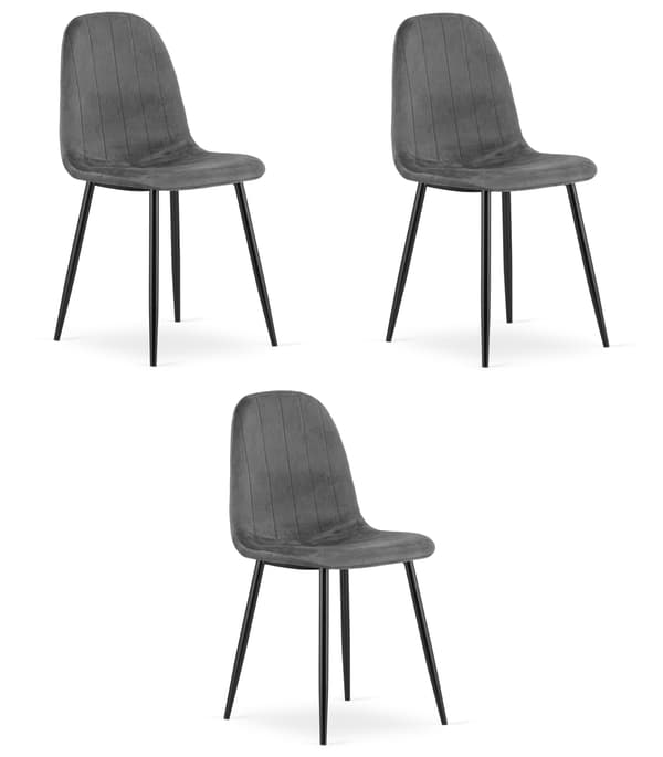 PADVA stol - mörkgrå sammet / svarta ben x 3