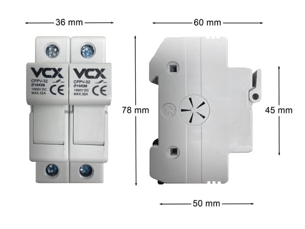 Lastfrånskiljare säkringsbas modulär DC 2P 1-32A 1000VDC 2 moduler