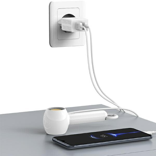 USAMS 2xUSB-A vægoplader + USB-C/USB-A hurtigopladerkabel hvid