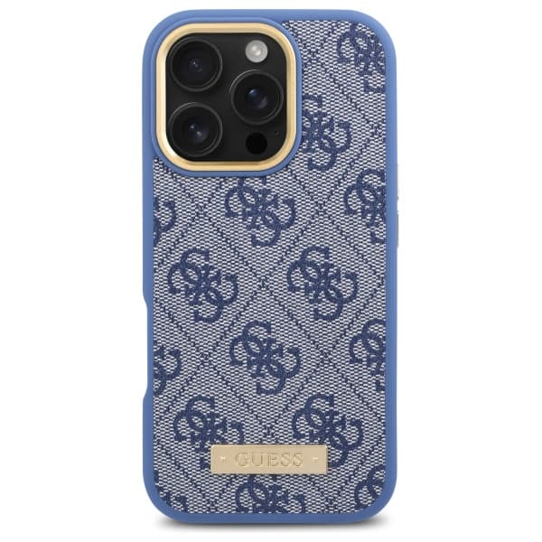 Guess 4G Logo Plate MagSafe-etui til iPhone 16 Pro, blå