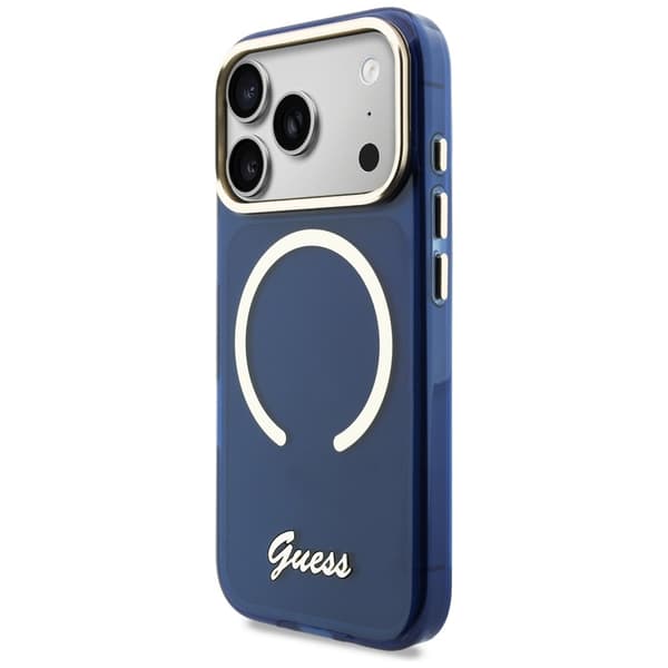 Guess IML Script Metal MagSafe-etui til iPhone 17 Pro Max i blåt