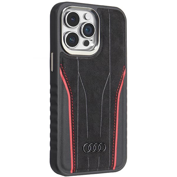 Audi MagSafe-etui i ægte læder til iPhone 14 Pro Max, sort og rød