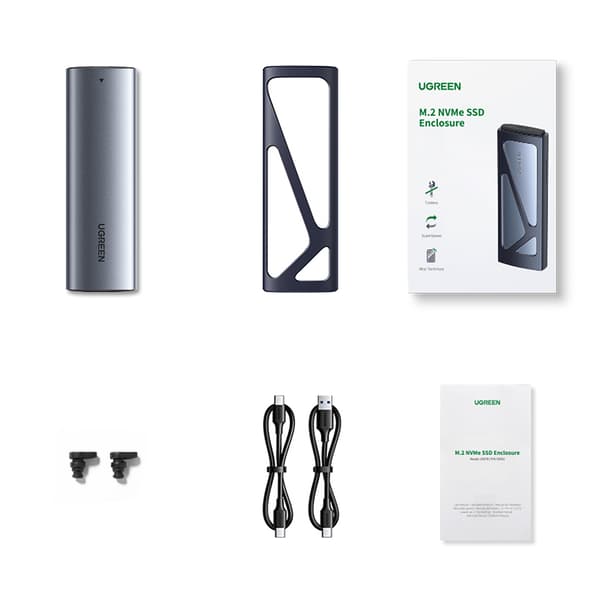 M.2 NVMe 10Gbps drevbåskabinet + USB-C - USB-A / USB-C - USB-C kabel - sort