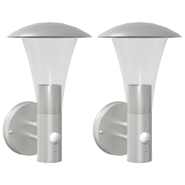 vidaXL Utomhusvägglampor med rörelsesensor, 2 st, Silver, Stål