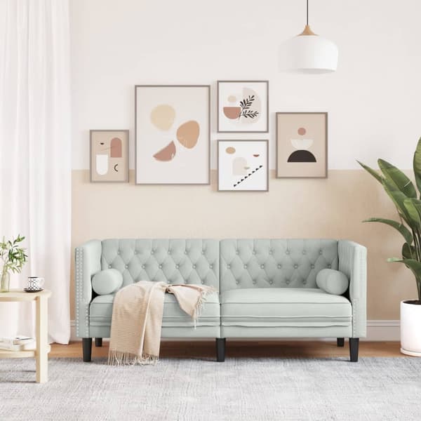 vidaXL Chesterfieldsoffa med bolster, 2-sits, ljusgrå, sammet